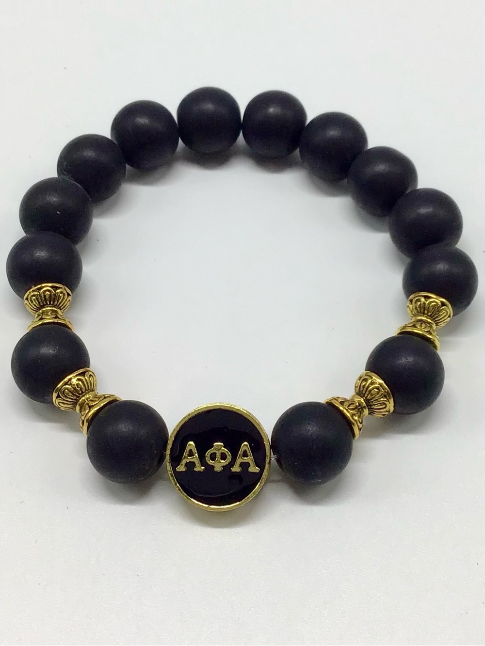 Alpha Phi Alpha Black & Gold Beaded Stretch Bracelet